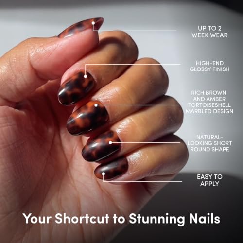 Glamnetic Press On Nails - Short Round, Glossy Fake Nails 30 Pc Full Kit - color: 1B - Hidden Fortune