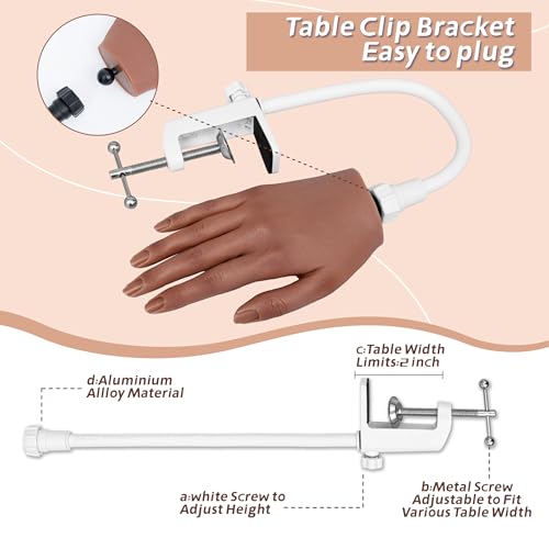Realistic Silicone Practice Hand for Acrylic Nails, Flex Fingers - color: dark skin