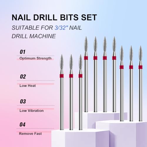 3/32'' 10Pcs Nail Drill Bits Set Diamond for Electric Nail File Kit - color: 10Pcs Flame Diamond Bits Sets