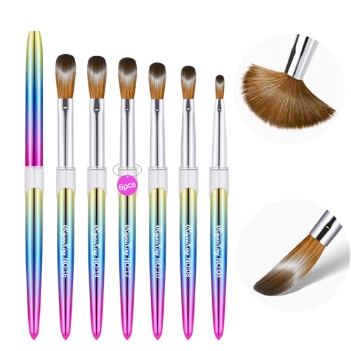 6PCS Kolinsky Nail Art Brush Set, 4/8/10/12/14/16. Oval Shaped Acrylic Powder Nail Design Tools for Professional Manicure DIY Home - color: Gradient, size: 6PCS