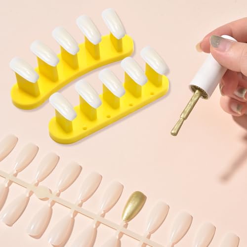 3PCS False Nail Art Tips Practice Display Stand Tool with 110 Tips - color: Yellow