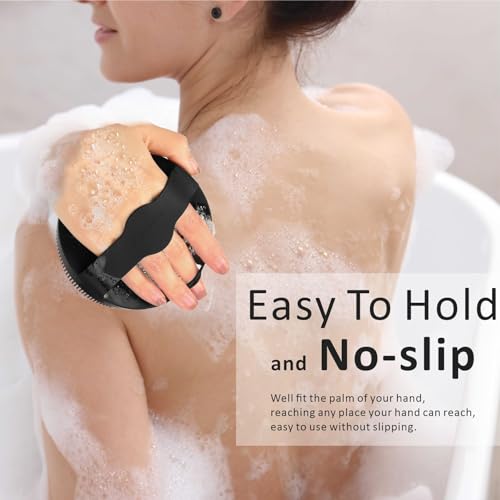 Silicone Body Scrubber Shower Brush 2 Counts,Super Exfoliating Body Brush with Non-Slip Strap-Effective Showering Exfoliation and Gentle Massage for Men Wome,Durable Use Brush (Black+Green) - color: Black+green