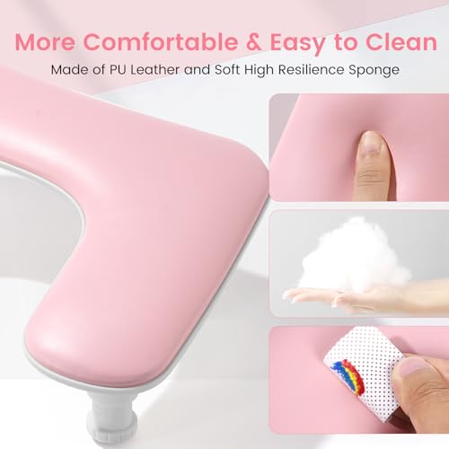 Big Arm Rest for Nails Tech, Height Adjustable, U-Shaped, Pink - color: 2nd Gen Pink