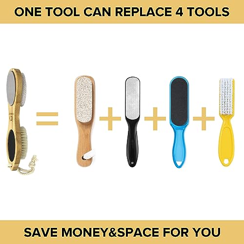 ICANdOIT 4 in 1 Bamboo Foot File Callus Remover Pedicure Scrubber Brush - size: 1 Count (Pack of 1)