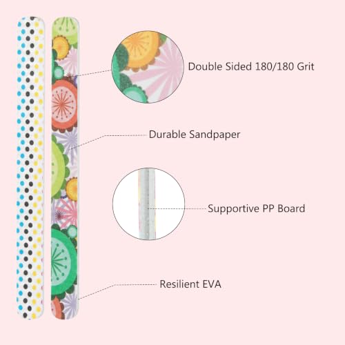 24PCS Nail File, Colorful Emery Board 180 Grit Professional Nail File