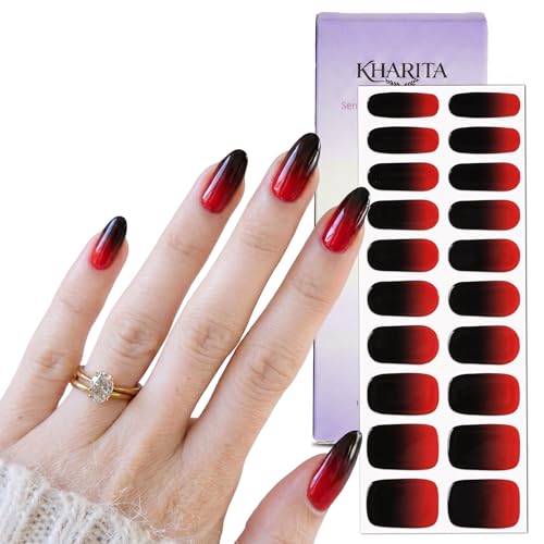 Semi Cured Gel Nail Strips Hema-Free Red Black Ombre - color: Dark Rose