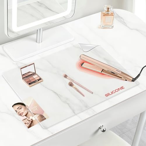 Silicone Makeup Mat for Vanity, 15.7" x 11.8" Heat Resistant Clear Desk Mat, Easy to Clean Water Vanity Protector Mat, Portable Makeup Accessories for Use While Traveling - size: 15.7" x 11.8"
