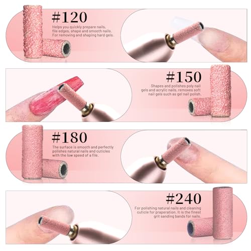 BLESWIN 500pcs Small Sanding Bands with Upgraded 3mm Mandrel Bit, 240 Grit for Acrylic Nail, Gel Nail Removing, Professional Nail Sanding Belt for Manicure and Pedicure, Pink - size: 500Pcs 240 Grit-Pink