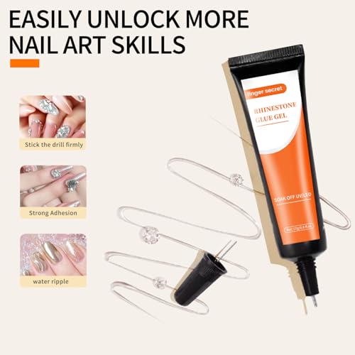 Rhinestone Glue 2-Pack – 10g Sculpting Gel + 17g Precision Filler Gel, UV/LED Nail Glue for 3D Nail Art, Nail Charms & Gap Filling, Not for Extension - color: F-Rhinestones glue set, (10g+17g)