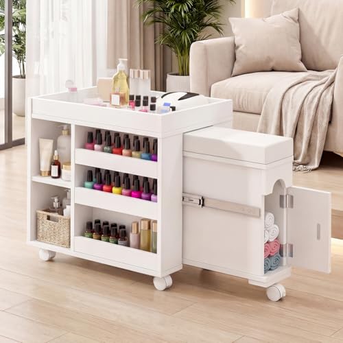 Pedicure Cart w/Extendable Padded Foot Rest (White, 33.4" L) - color: White, size: 33.4" L