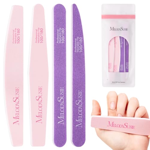 MelodySusie 4Pcs 100/180 Grit Nail Files Emery Boards Pink & Purple - size: 4Pcs Mix Shape