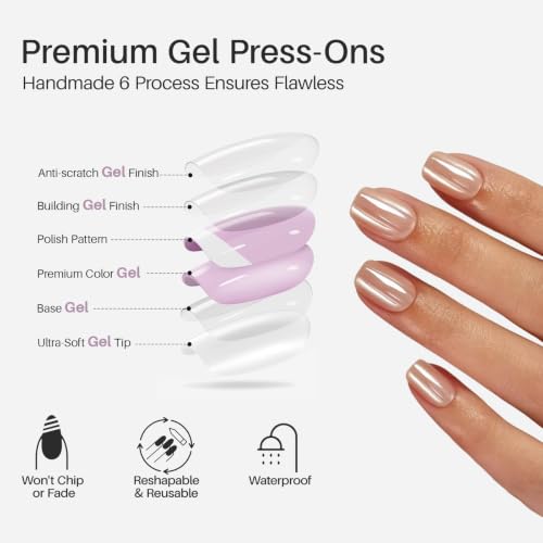 SHANGMENG Press on Nails, Square Short Nude Chrome Fake Nails, Soft Gel - color: Mirror Skin