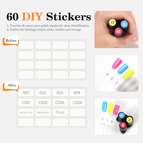 PEACECOLOR 50 Pcs Nail Swatch Sticks with Ring, Nail Color Swatches Display Kit with 60 Blank Number Sticker & Protective Container Box - Clear Fan-Shaped Swatch for Nail Art Practice Home and Salon - color: 50pcs nail swatch sticks