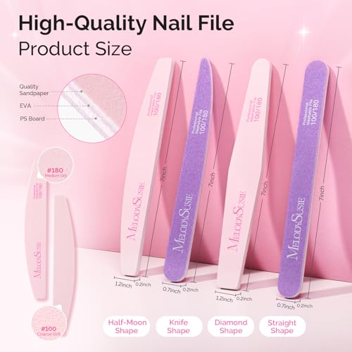 MelodySusie 4Pcs 100/180 Grit Nail Files Emery Boards Pink & Purple - size: 4Pcs Mix Shape