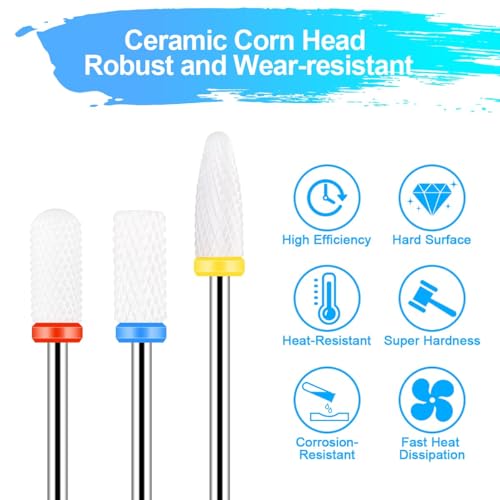 URAQT Ceramic Nail Drill Bits Sets, 10 pcs Electric Nail Drill Bits Kit 3/32", Professional Cuticle Polishing Bits for Acrylic Gel Nails, Electric Nail Files Manicure Pedicure Drill Tool - color: A-10pcs