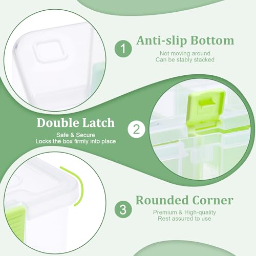 BTSKY Clear Plastic Dividing Storage Box with 4 Compartments Sewing Box - size: 13.3x8.1x3.4 Inches-Green