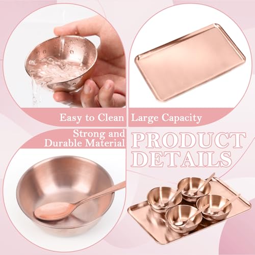 9 PCS Rose Gold Esthetician Supplies 4 Rose Gold Facial Bowls Esthetician 4 Facial Mixing Spoons Facial Mask Mixing Bowl Large Stainless Steel Skin Care Tray Esthetician Spoons for Spas - color: Rose Gold