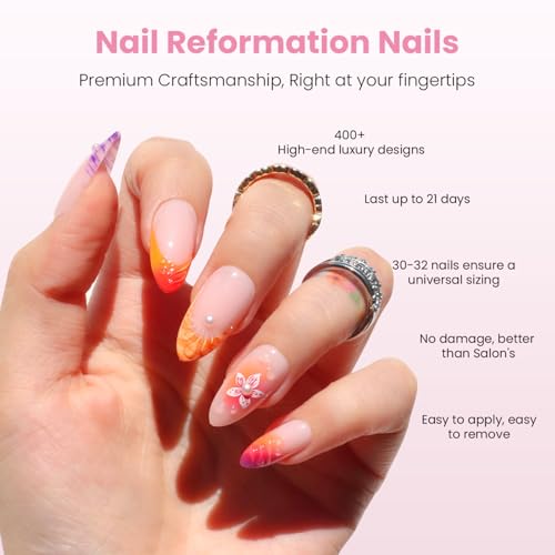 Nail Reformation Press On Nails, Tropic Tide Medium Almond 15 Sizes 30 Pcs - color: Tropic Tide