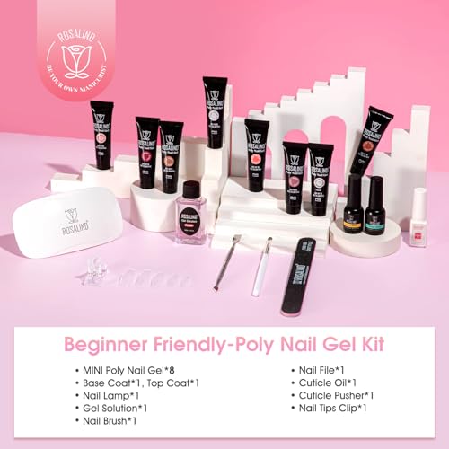 ROSALIND Clear Poly Nail Gel Kit 8 Colors Starter Kit with UV Lamp Tools - color: 8 Colors Nude Poly Kit 01