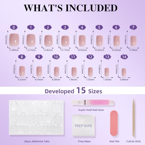 Pink Nude Press On Nails, Short Square, Glossy Skin Tone Glue On Nails - color: A8-Pink Nude