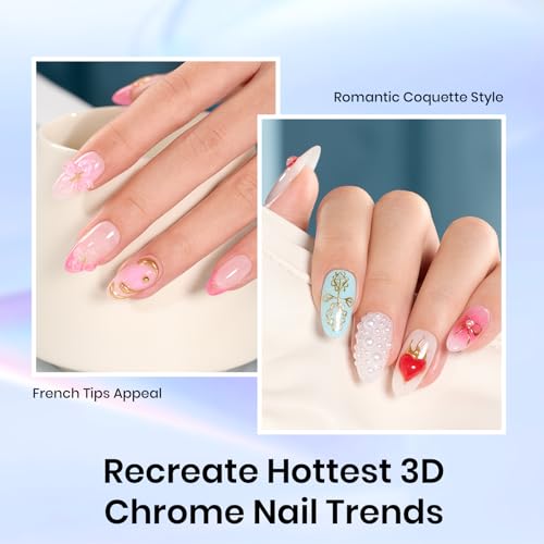 Beetles 3D Nail Art Brushes, Dual-ended Silicone Manicure Tool Gold Chrome - color: D - Silver White-2