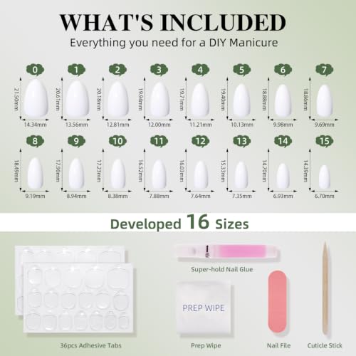 White Press On Nails - White Nails Almond Fake Nails - color: 2B - Cream White
