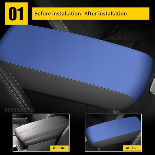 AOMSAZTO Armrest Console Covers for 2013-2018 Nissan Altima Blue Leather - color: Black With Blue, size: 2013-2018