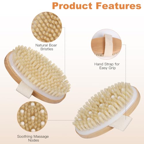 Dry Brushing Body Brush, 4Pcs Shower Exfoliating Brush, Women & Men