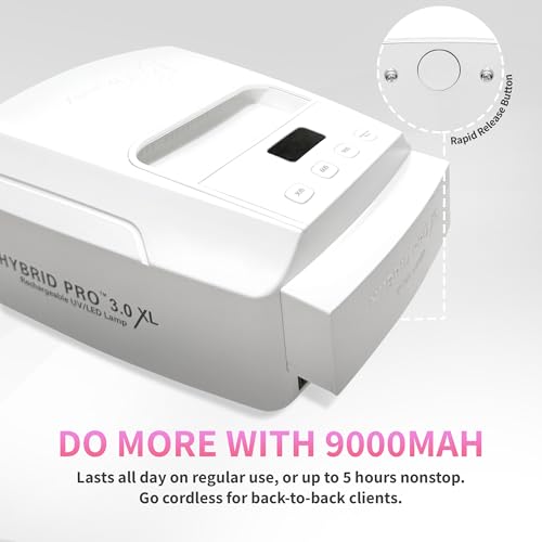 iGel Beauty Hybrid PRO 3.0 XL UV/LED Nail Lamp – Wireless Rechargeable 48W Nail Dryer, Extra Wide Full-Hand Curing, 9000mAh Battery, Smart Timer & Builder Gel Mode, Cordless Professional Lamp - color: White