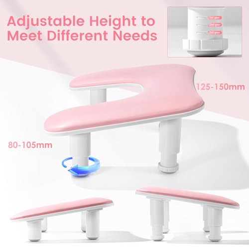 Big Arm Rest for Nails Tech, Height Adjustable, U-Shaped, Pink - color: 2nd Gen Pink