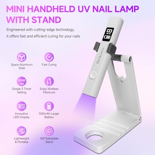 Brokimis Handheld UV Light for Gel Nails with Stand Mini Nail Lamp - color: White