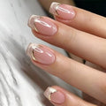 24 Pcs Pink Glitter French Tip Square Press On Nails - color: 0018-Pink with gold glitter