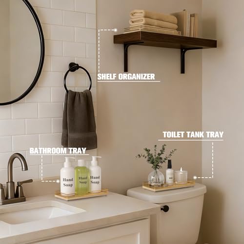 Bathroom Vanity Tray for Countertop, 12" x 6" Oak Wood Toilet Tank Tray - color: Natural, size: 12" x 6" x 1.5"