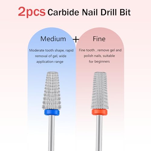 2pcs 5 in 1 Nail Drill Bits, 3/32'' Tungsten Carbide Safety Bits,Two Way Use for Both Left and Right Handed, Fast Remove Cuticle Acrylic Gel Polishing Manicure Pedicure Tools (Sliver) - color: Sliver