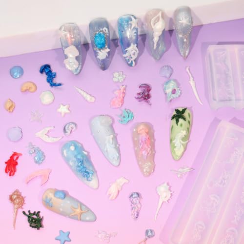 Laza 4pcs Ocean Silicone Nail Molds, Various Beach Nail Charms