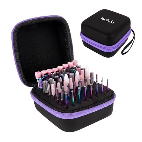 Lavinda Nail Drill Bit Holder & Organizer Case, Portable Box for Nail Tech - color: Black,Purple