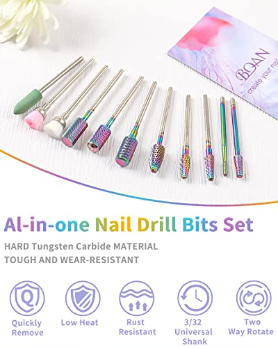 BQAN Tungsten Carbide Nail Drill Bits Set 3/32" for E-File - color: 17PCS