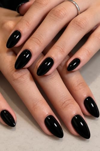 AzureBeauty Halloween Fall Black Short Almond Press On Nails, 32Pcs 16Sizes - color: B-Black