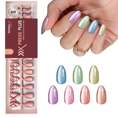 Beetles X Press Cat Eye Nails - 7 Colors Short Almond Press On Nails - color: 2a - Bubble CatEye - S