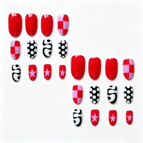 Fun Y2K Press on Nails Short Oval Cute Fake Nails 24Pcs - color: Color-6