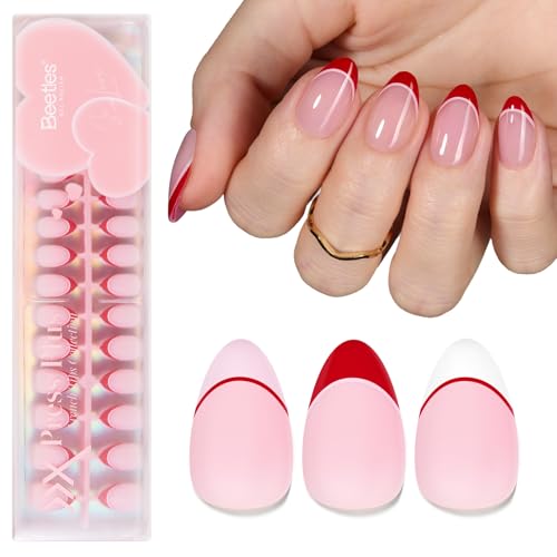 Beetles Press On Nails - Romantic Dream, 3 Colors Short Almond 192 Pcs - color: K - Romantic Dream - S