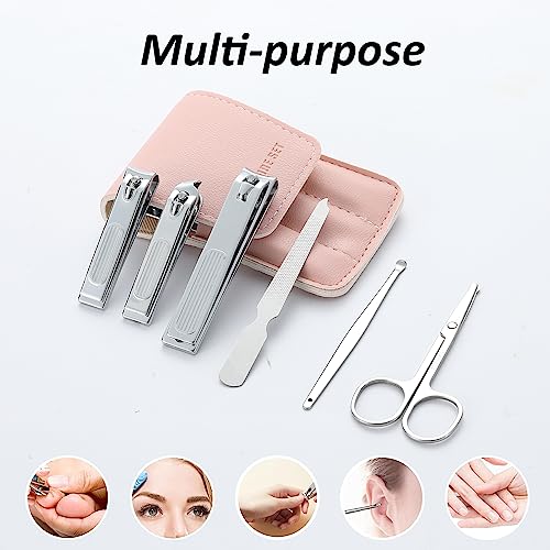 Nail Clipper Set for Women, Manicure Kit with Case, Travel Grooming Gift - color: Pink