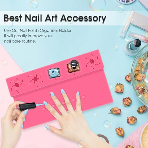 Nail Polish Holder, 2 in 1 Silicone Hand Rest Mat-Rose Red - color: Rose Red