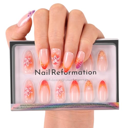 Nail Reformation Press On Nails, Tropic Tide Medium Almond 15 Sizes 30 Pcs - color: Tropic Tide
