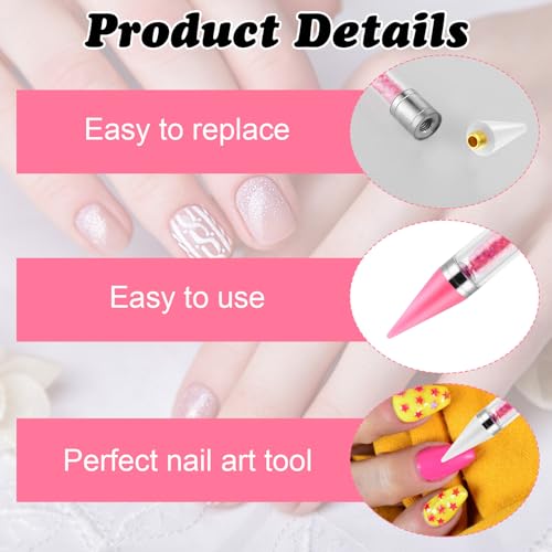 18PCS Wax Replacement Head Tips, Wax Pencil Tips Rhinestone Picker Replacement Tip Rhinestone Picker for Nail Dotting(Pink, White, Purple)