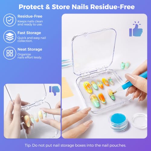 15 Acrylic Press-On Nail Cases,15 Nail Pouches with Cards&Large Storage Box - color: Clear Box
