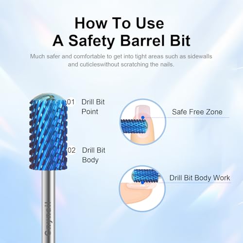 3/32" Large Smooth Barrel Safety Nail Drill Bit for Gel & Acrylic Removal - color: Blue, size: XC