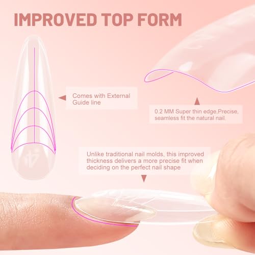JEWHITENY 280 PCS Sandwich Nails Dual Forms:Almond Round Reusable Nail Forms with Guide Lines,14 Sizes Nail Mold for Nails Extension,Salon & Home DIY Nail Art Tools - color: Almond Round-SMZ-02