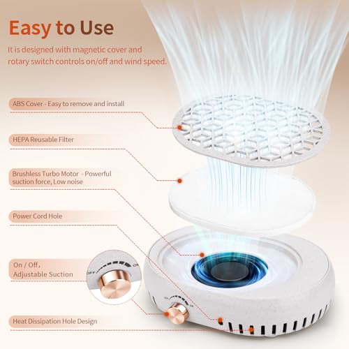 Nail Dust Collector for Nail Tech,Compact Vacuum Cleaner Turbo Fan Quiet & Powerful Suction Filing Debris Extractor for Acrylic Nail Polishing,Reusable Filter,Must Have Nails Art Tools & Accessories