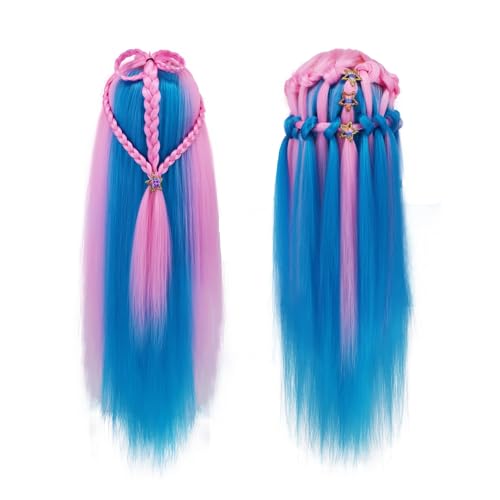 Eumos Mannequin Head with Hair 29'' Cosmetology Doll Head for Hair Styling - color: Pink Blue
